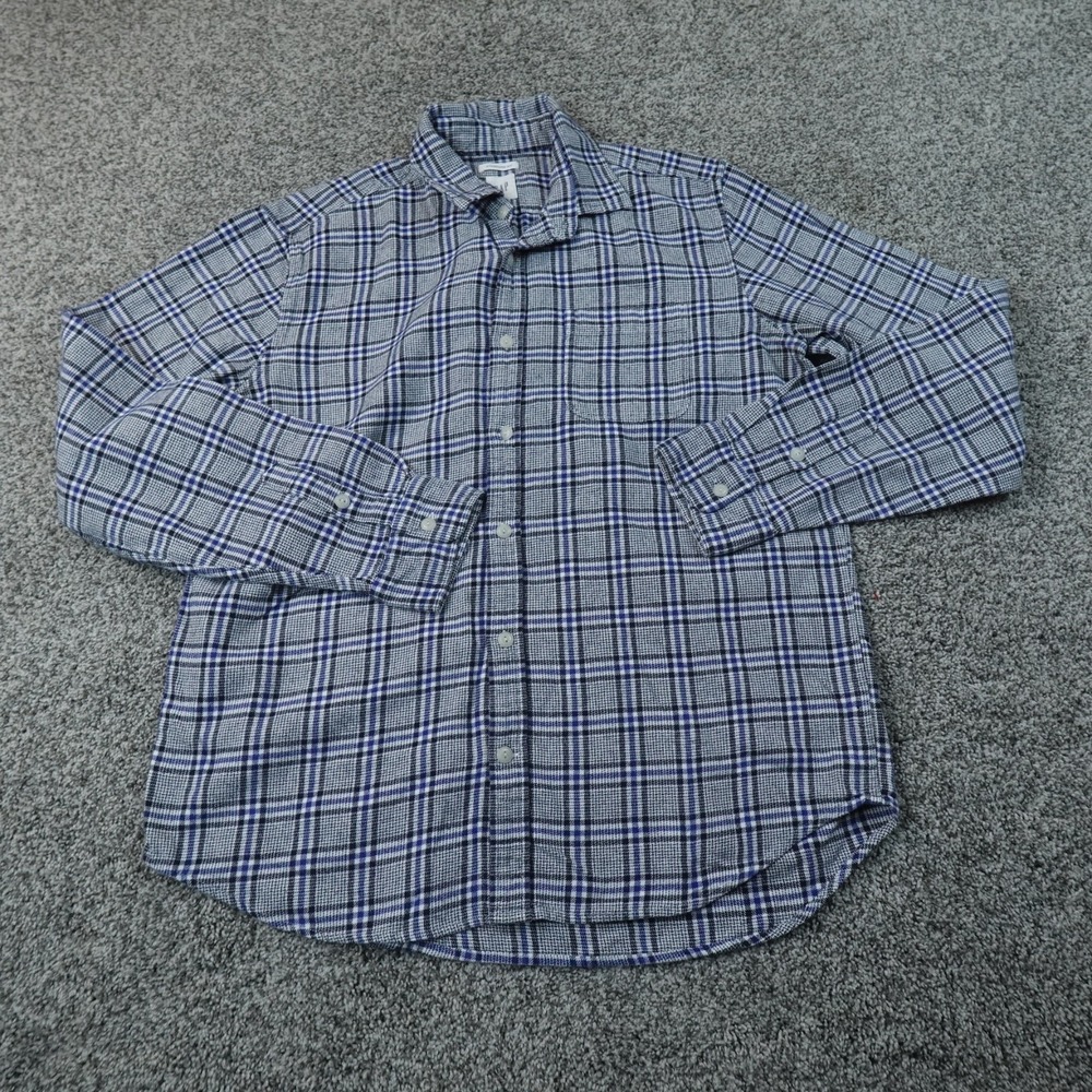 Gap Shirt Mens L Blue Gray Houndstooth Chamois Flannel Button Up Long Sleeve Top